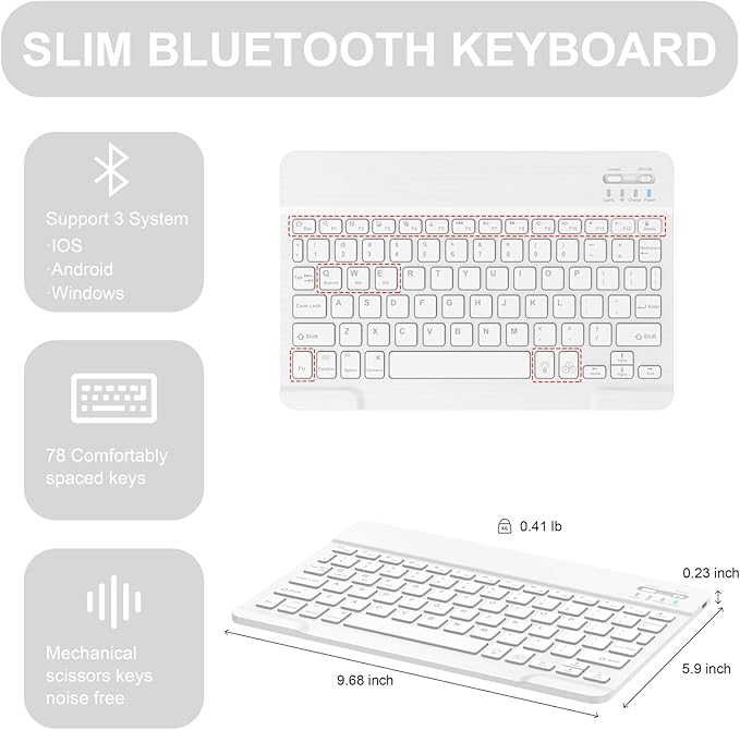 Soke for iPad (A16) 11th/10th Generation Case with Keyboard(2025/2022)-7 Color Backlight Wireless Detachable Folio Keyboard Cover with Built-in Pencil Holder for iPad 11/10.9 inch, Grey Marble