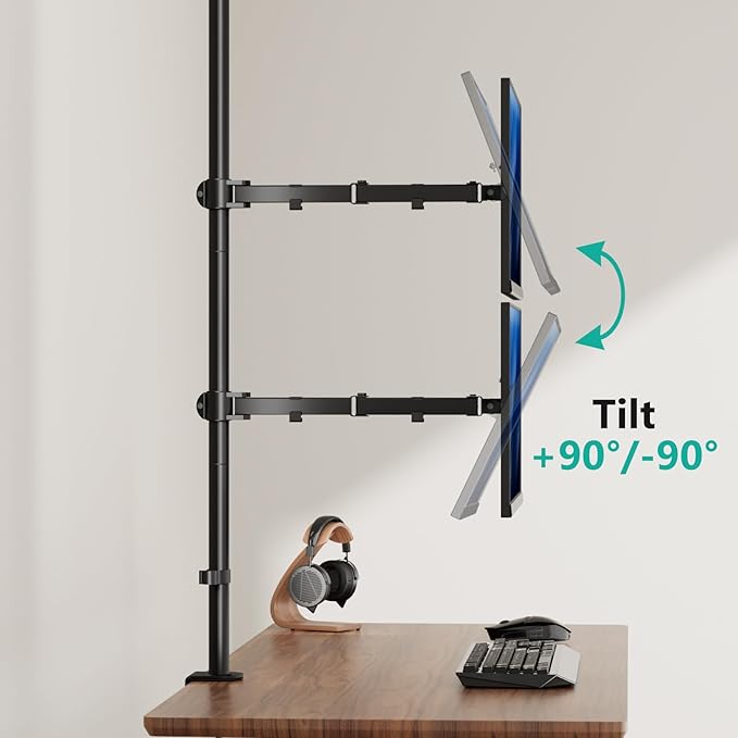 WALI Stacked Monitor Mount, Dual Monitor Stand Vertical for 2 Computer Screens Max 27'', Vertical Monitor Mount for Desk Holds up to 22lbs with Mounting Holes 75/100mm (M12XXL), Black