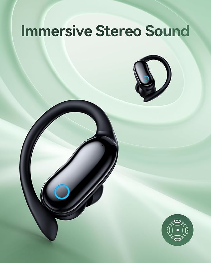 GNMN Active Noise Cancelling Ear Buds Wireless Earbuds 96hrs Playback Bluetooth Headphones Dual Battery Display Stereo Bass Earphones with Earhooks Microphone IPX7 Waterproof Headset for Sports/Gym