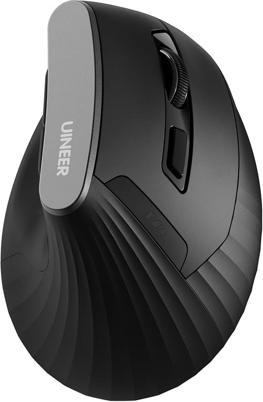 Uineer Ergonomic Bluetooth Mouse 5.0/4.0 Mouse, 2.4GH Vertical Wireless Mousewith USB-A Receiver, Battery Powered, 3 Multi-Device Connectivity for Computer/PC/Laptop, 4 DPI Optical Gaming Office Mice