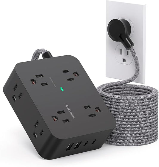 Long Extension Cord 15 ft, HANYCONY Surge Protector Power Strip 15 Feet with 4 Outlets 4 USB Ports (2 USB C), 3 Prong Desk Charging Station, Wall Mount for Indoor Essentials