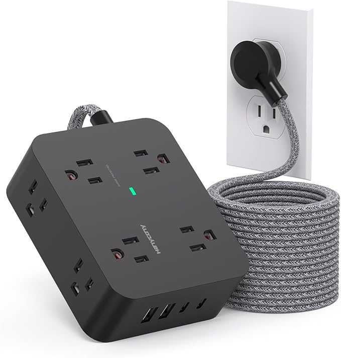 Extension Cord 20 Ft, HANYCONY Power Strip Surge Protector with 8 Outlets 4 USB Ports(2 USB C), Long Cord, Flat Plug, Wall Mount, Desk USB Charging Station for Home Office Essentials
