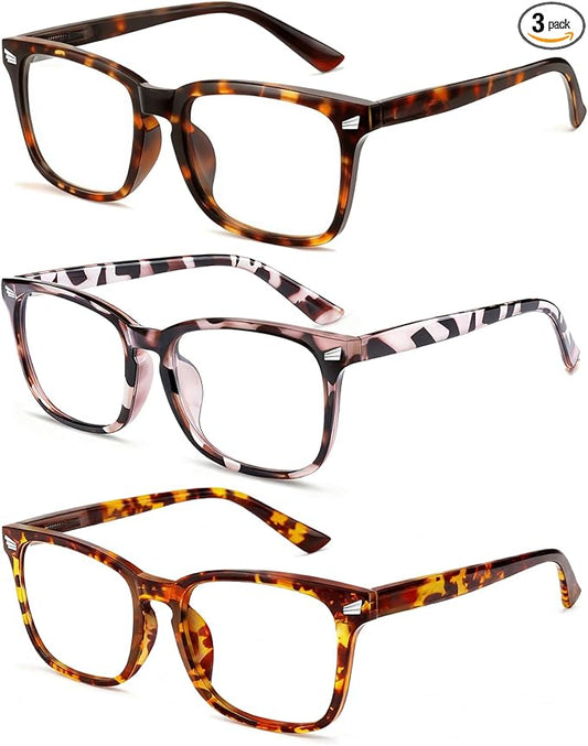 Blue Light Glasses for Woman Men | 99% Blue Light Blocking Glasses | Computer Glassess | Gaming | TV Phone Screen Reader Square Frame | Anti Eyestrain & UV Glare,3 Pack