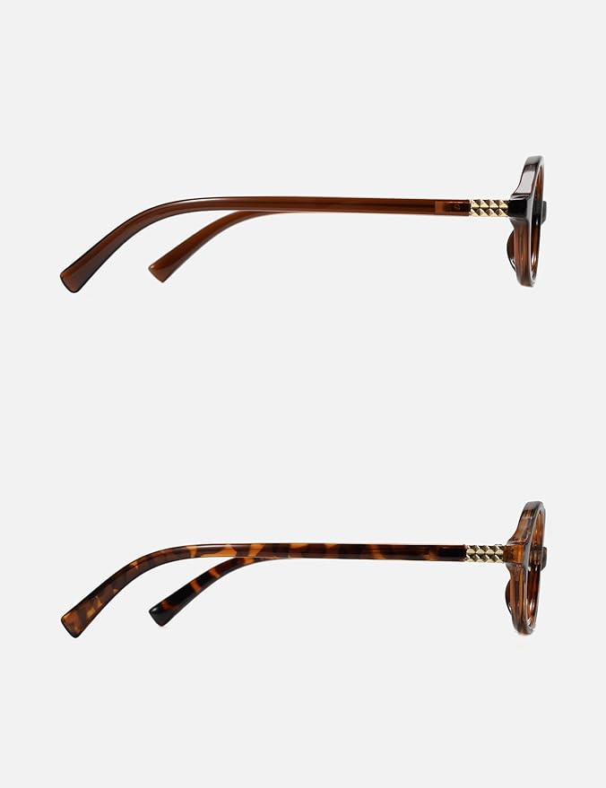 Slocyclub 2 pack Fashion Oval Glasses for Women Men Vintage Oval Small Frame Eyeglasses Retro Blue Light Blocking Glasses, Brown and Whiskey Tortoise