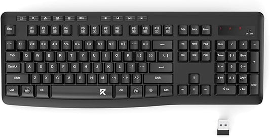 Redragon Wireless Keyboard, 2.4G Full-Sized Ergonomic Wireless Computer Keyboard with 10 Individual Multimedia Keys, Spill Resistant, for Mac OS Desktop/Laptop/PC BK7367
