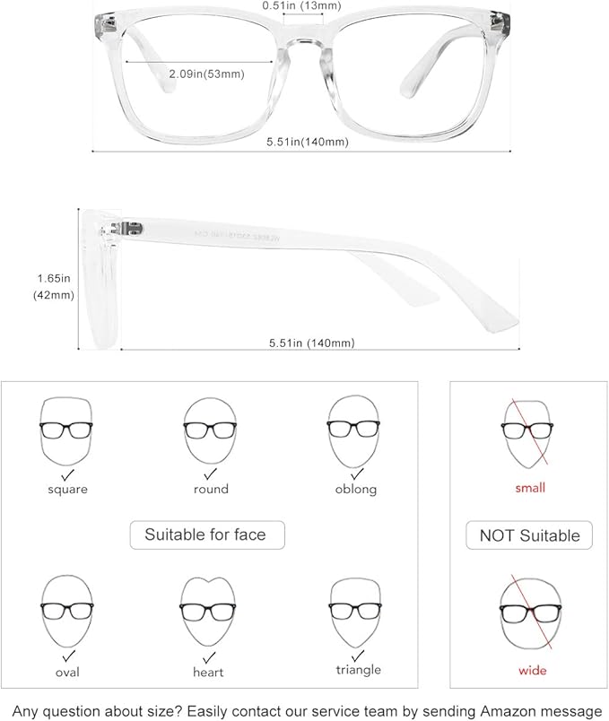 MEETSUN Blue Light Blocking Glasses Women Men, Anti Eye Strain Headache (Sleep Better),Computer Glasses UV400 Transparent Lens (Clear Frame Lens,53)
