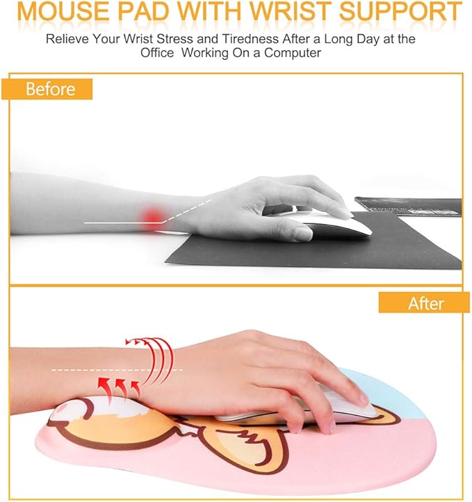 HAOCOO Cute Mouse Pad with Wrist Support Ergonomic, Anime Gel Corgi Butt Mouse Pad with Wrist Rest, Typing Pain Relief Funny Cartoon Mousepad for Gaming Kawaii Office Computer, Blue Pink Dog Animal