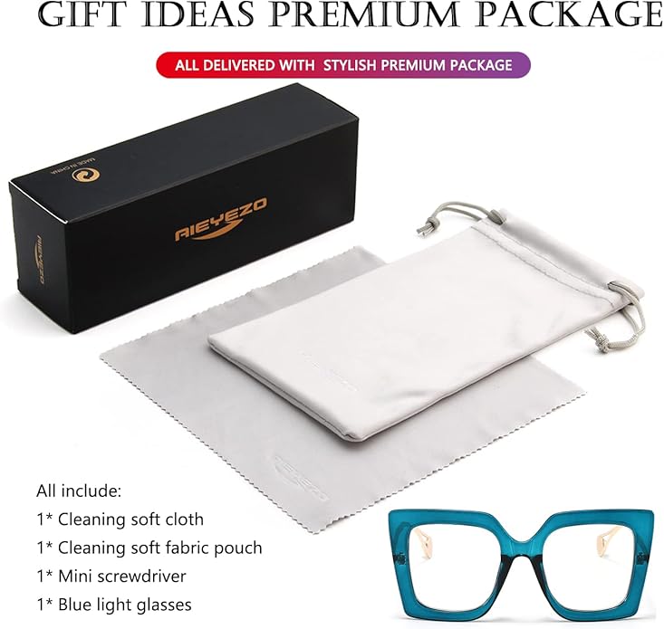 AIEYEZO Oversized Blue Light Glasses for Women, Anti Fatigue Prevent Headache Computer Eyeglasses