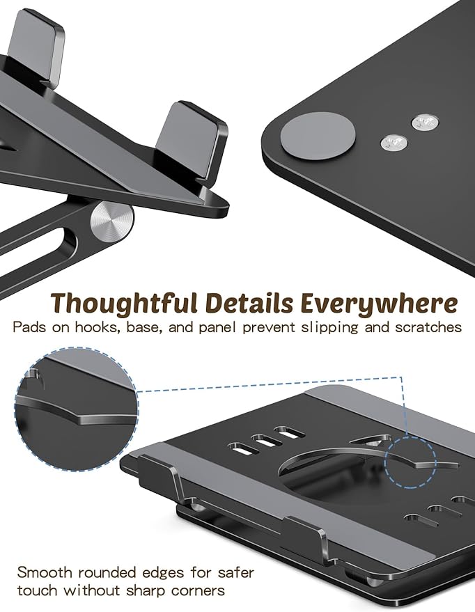 Laptop Stand for Desk – Adjustable Aluminum Laptop Riser with Unique Cat-Shaped Cooling Vent, Portable Desk Gift & Decor, Compatible with MacBook Air Pro, Dell, HP, Lenovo (10"-17.3"), Black