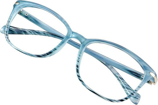 VisionGlobal Blue Light Blocking Glasses for Women Men, Stylish Square Frame(Slate Blue,No Magnification)