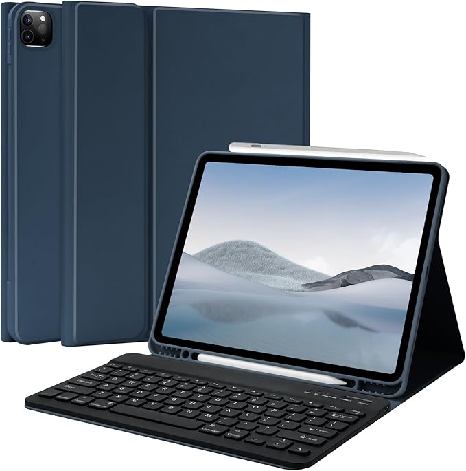 TQQ for iPad Air 13-inch (M4/M3/M2, 2026/2025/2024) & Pro 12.9 inch Case with Keyboard, Keyboard case for 12.9-inch iPad Pro 6th/5th Gen - with Pencil Holder for iPad Air 13-inch 2026 (Dark Blue)