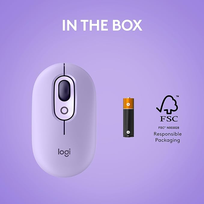 Logitech POP Mouse, Wireless Mouse with Customizable Emojis, SilentTouch Technology, Precision/Speed Scroll, Compact Design, Bluetooth, Multi-Device, OS Compatible - Cosmos