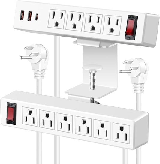 Dual Layer Desk Clamp Power Strip Surge Protector, Under Desk Power Strip with 10AC Outlets & 3 USB(20W USB-C), Desktop Edge Mount Charging Station, 15 Ft Extension Cord for Office Home (ETL Listed)