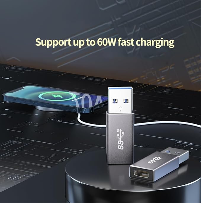 [10Gbps 2 Pack] USB C Female to USB A Male Adapter - USB 3.2 Converter High Speed 10Gbps Data Transfer & 60W Fast Charging, Compatible with Apple/iPhone/iPad