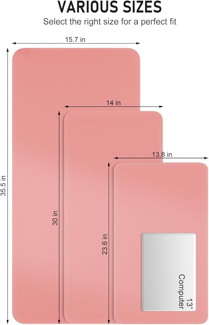 Desk Pad, 23.6" x 13.8" PU Leather Non-Slip Desk Mat Large Mouse Pad for Desktop, Waterproof Laptop Computer Writing Mat for Office, Home, Work, Gaming, Flower Pink