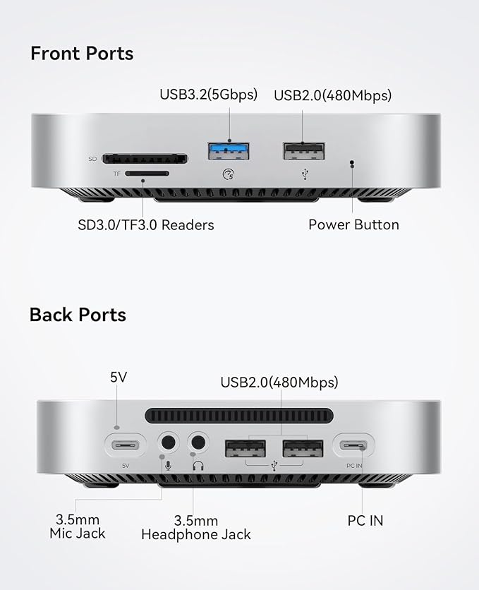 ORICO MiniMate SE Mac mini M4 1TB Storage & Docking Station, External SATA SSD (Non-Removable) 5Gbps(480MB/s), USB A*4, USB-C, SD/TF 3.0, 3.5mm Audio, Includes 2 Cables – M4SE