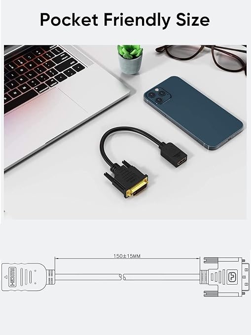 CableCreation HDMI to DVI Cable, 0.15 m Bi-Directional HDMI Female to DVI (24+1) Male Adapter Cable, HDMI DVI Conveter, Support 1080P, 3D, Gold-Plated, 0.5 Ft/Black