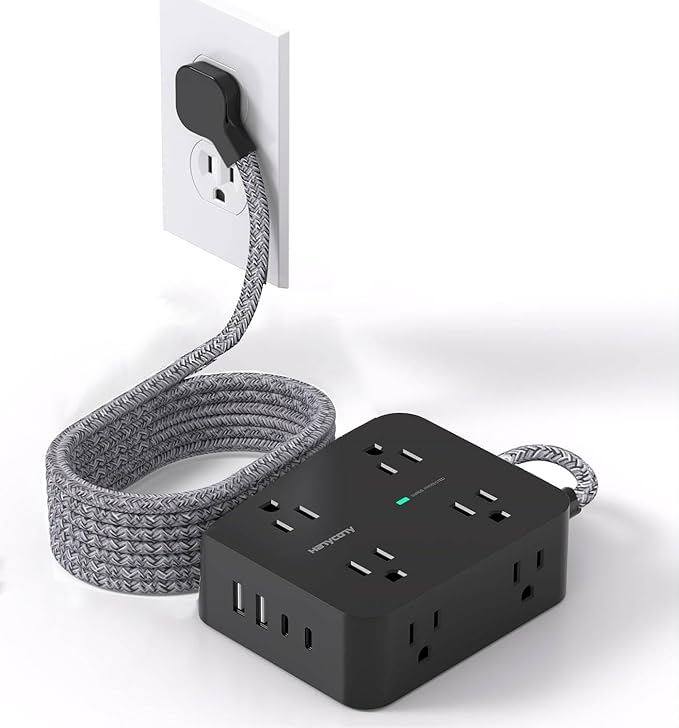 Long Cord Power Strip 10 Ft, HANYCONY Ultra Thin Extension Cord, Surge Protector with Flat Plug, 8 Outlets 4 USB Charging Station(2 USB C), Outlet Extender for Office Home College Dorm Room Essentials