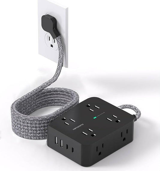 Long Cord Power Strip 10 Ft, HANYCONY Ultra Thin Extension Cord, Surge Protector with Flat Plug, 8 Outlets 4 USB Charging Station(2 USB C), Outlet Extender for Office Home College Dorm Room Essentials