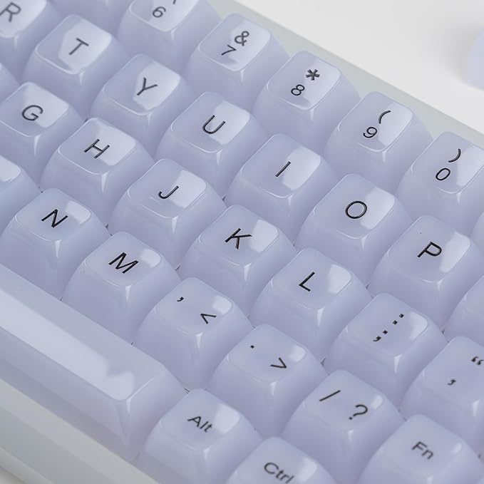Crystal Transparent White Jelly Keycaps, 115 Keys MDA Profile 60 65 75 100 Percent Set for Cherry MX Mechanical Gaming Keyboards, RGB Compatible Premium PC Clear Keycaps