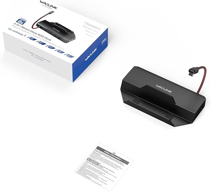 Steam Deck Dock, WAVLINK 6-in-1 Docking Station for Steam Deck/ROG Ally with 4K@144Hz HDMI 2.1, 100W PD in, 3X 10G USB 3.2, Gigabit RJ45
