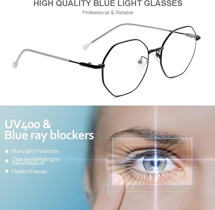 Gleyemor Blue Light Glasses for Women Men Vintage Octagonal Metal Gold Frame Computer Glasses