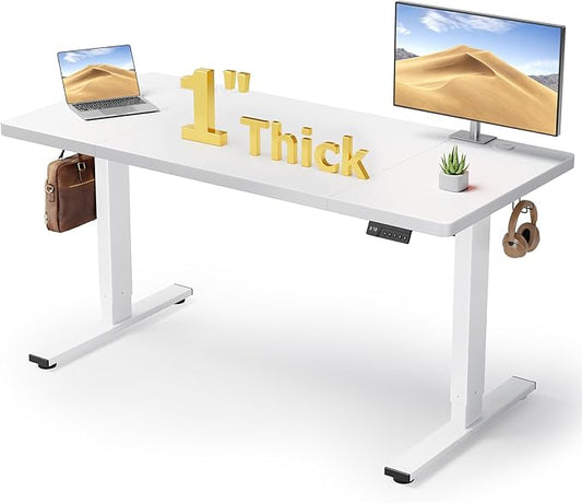 Electric Standing Desk Adjustable - 60x28 Inch Sit Stand Desk with 1 Inch Thick Tabletop, Double Beam Frame, 3 Memory Height Adjustment, Cable Management for Home Office