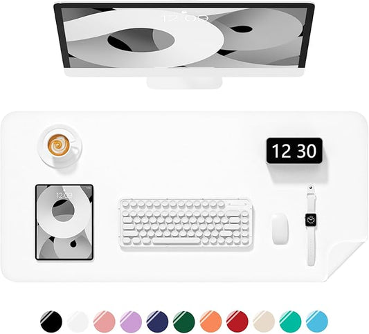 Desk Pad, 23.6" x 13.8" PU Leather Non-Slip Desk Mat Large Mouse Pad for Desktop, Waterproof Laptop Computer Writing Mat for Office, Home, Work, Gaming, White