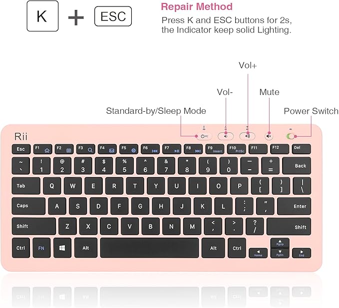 Rii RKM709 2.4 Gigahertz Ultra-Slim Wireless Keyboard and Mouse Combo, Multimedia Office Keyboard for PC, Laptop and Desktop,Business Office(Pink)