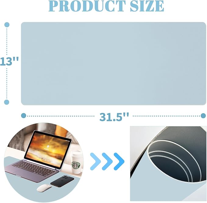 Dry Erase Desk Mat, Waterproof Desk Pad, Erasable Writing White Board for Making Plans, Non-Slip Large Desktop Protector for Office, Home, School 31"x13" (Blue)