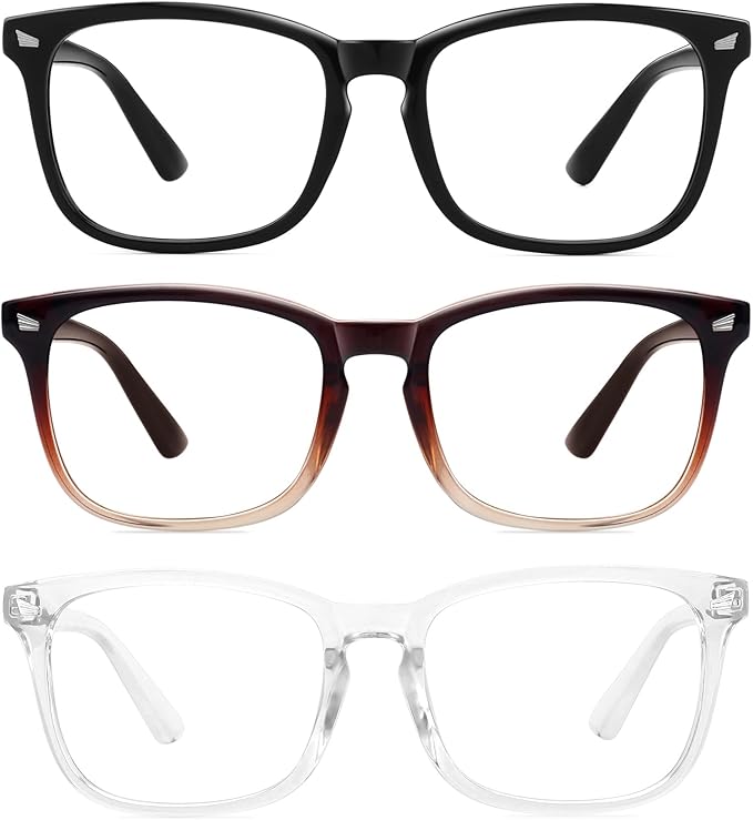 MEETSUN 3-Pack Blue Light Blocking Glasses, Anti Eye Strain Headache (Sleep Better), Computer Glasses UV400 Lens (Black + Brown Gradient + Clear)