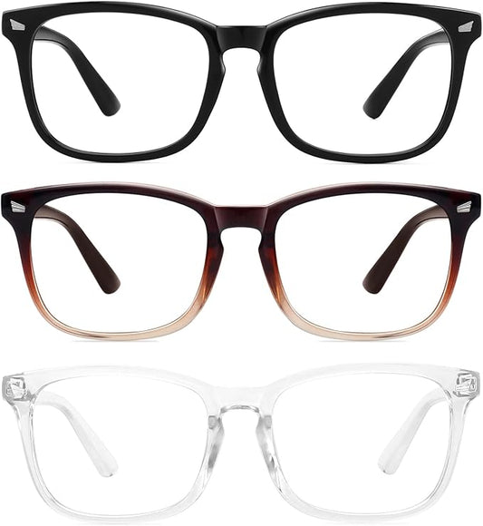 MEETSUN 3-Pack Blue Light Blocking Glasses, Anti Eye Strain Headache (Sleep Better), Computer Glasses UV400 Lens (Black + Brown Gradient + Clear)