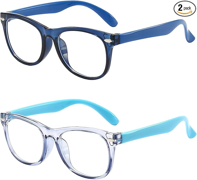2 Pack kids Blue Light Blocking Glasses For Girls And Boys Computer Blue Light Blocking Glasses For Age 3-11 (Dark blue + Light blue)
