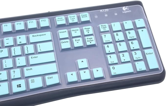 Silicone Keyboard Skin Cover Protector Compatible for Logitech K120 & MK120 Full-Size Wired Keyboard, MK120 & K120 Keyboard Protective Accessories (Mint)