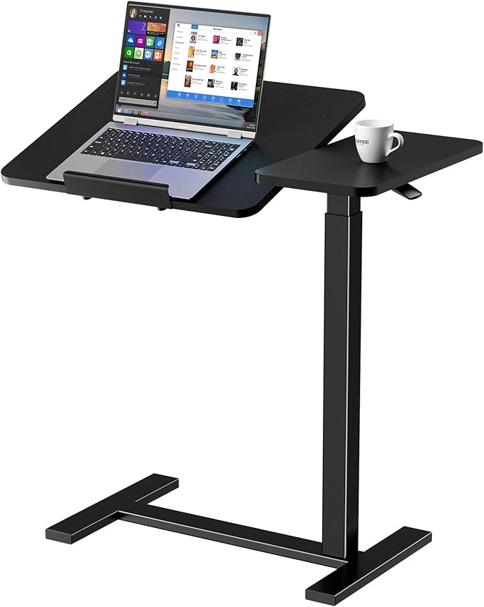 Sweetcrispy Small Standing Desk Rolling Table Adjustable Height, Laptop Mobile Stand with Wheels, Portable Computer Workstation with Tiltable Desktop for Teacher Classroom Home Office, Black