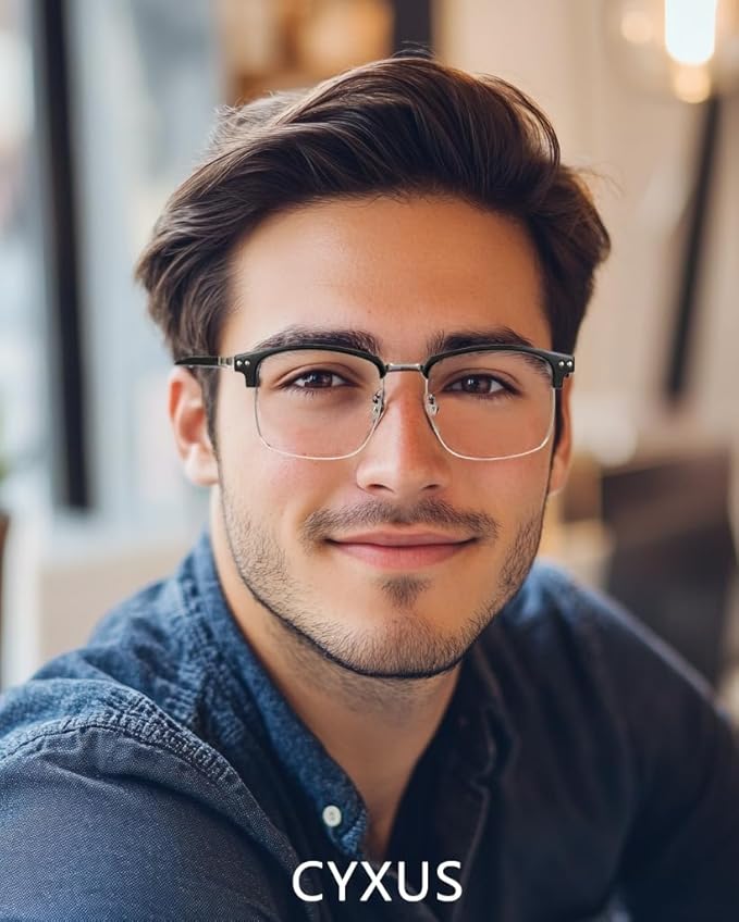 Cyxus Blue Light Blocking Glasses for Men Women, Half Rim Square Metal Frame Computer Gaming Glasses, Lightweight 8133