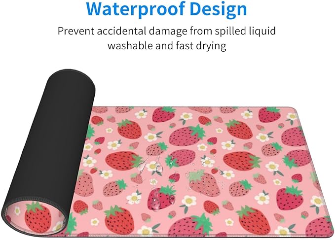 Strawberry Mouse Pad XL Large Mousepad Non Slip Rubber Base Desk Mat for Laptop Computer Gaming 31.5" X 12"