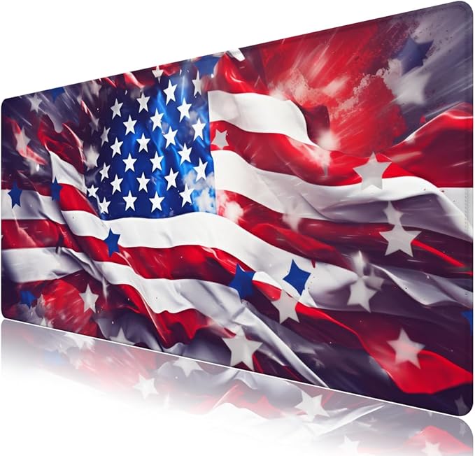 Desk Pad for Keyboard and Mouse, Large Mouse Pad for Desk, Non-Slip Keyboard Mat, Computer Mats for Desk, Desk Pad with Stitched Edges for Office, Gaming Men Boy I American Flag USA