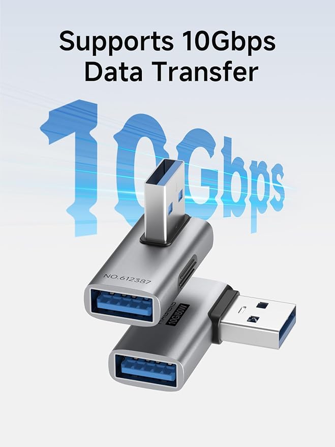 Hagibis USB 3.2 Adapter 2 Pack, 90 Degree Right and Left Angle USB A Male to Female Connector OTG Adapter Cable Extender for Laptops Charger PC Car Mouse Keyboard (Side Back)