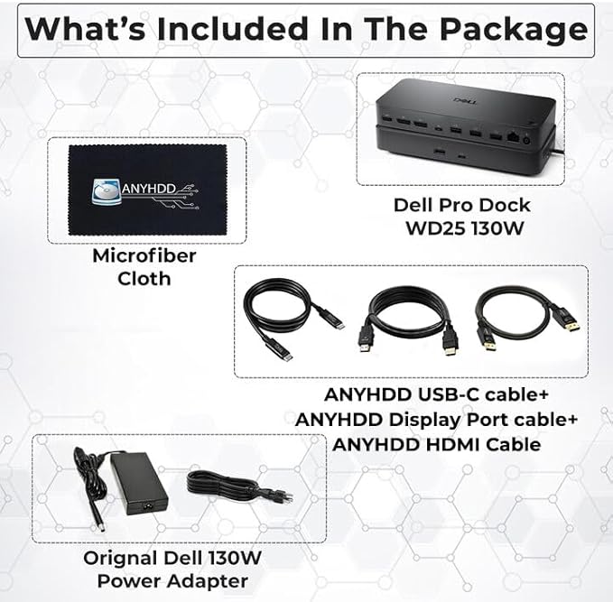 Dell Pro Dock WD25 USB-C Docking Station – 100W Power, Dual 4K Display Support, Includes Anyhdd HDMI, DisplayPort and C to C Cable, 3 Year Warranty