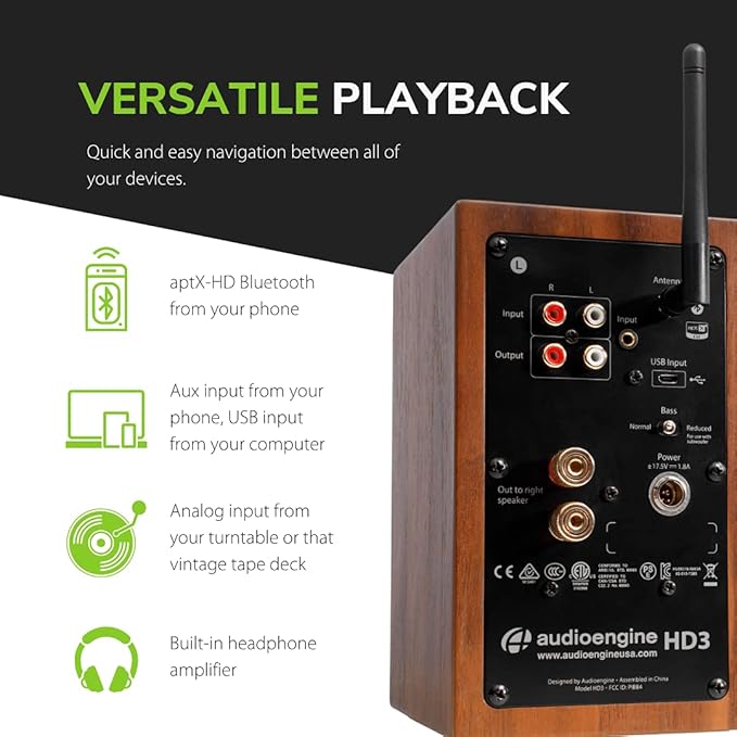 Audioengine A2-HD (HD3) Bluetooth PC and Computer Desktop Speakers with aptX HD - USB, RCA, Headphone