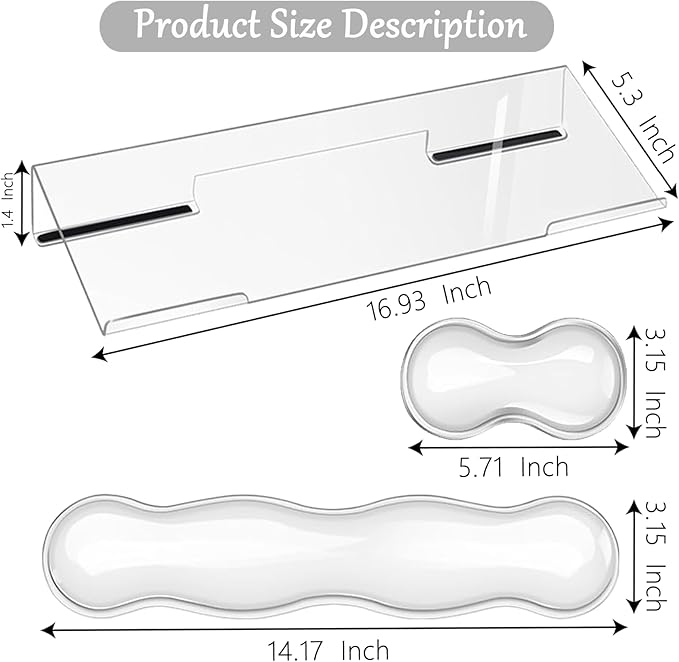 Gel Wrist Rest for Keyboard and Mouse Transparent Acrylic Tilted Keyboard Riser for Desktop Ergonomic Computer Keyboard Stand Holder for Desk Silicone Mouse Wrist Pad Support 60% 68% 75% White