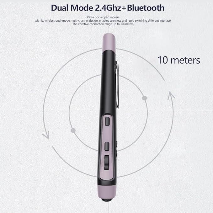 Plima Ergonomic Pen Mouse 2.0 - Dual Mode Bluetooth & 2.4G Wireless Optical Stylus Natural Pen-Tip Press-to-Click Design Pocket-Sized for Laptop, iWindows 7/8/10/11, Android, Linux, Mac OS(Purple)