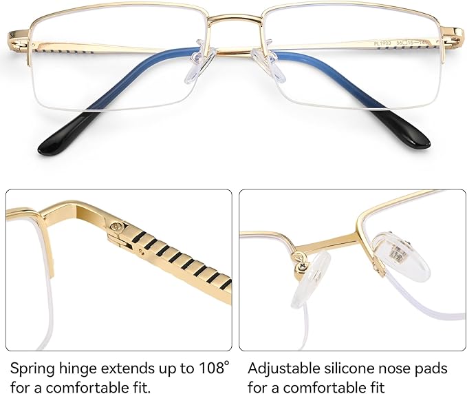Dollger Rectangle Blue Light Glasses for Men Metal Anti Bluelight Blocking Glasses for Computer Fashion Small Half Frame