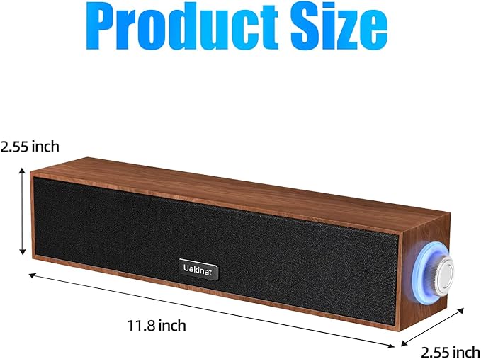 Computer Speakers,Wooden Multimedia Digital Speaker,USB Powered 3.5mm AUX PC Speakers,Surround Sound Portable Computer Sound Bar Speaker for Desktop Laptop (Brown)