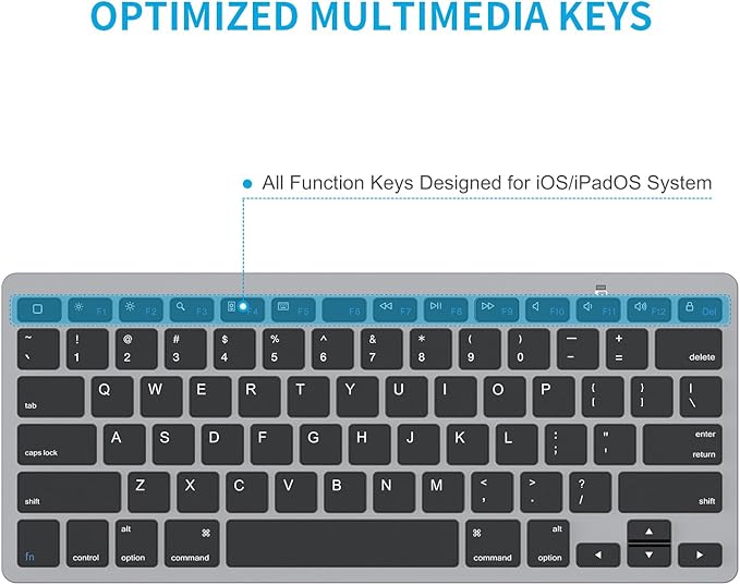 OMOTON Bluetooth Keyboard Compatible with iPad A16 11th 10th Generation, iPad 10.2 (9th/8th/7th), iPad Pro 13/12.9/11 inch, iPad Air/Mini and More iOS Devices, Black Grey