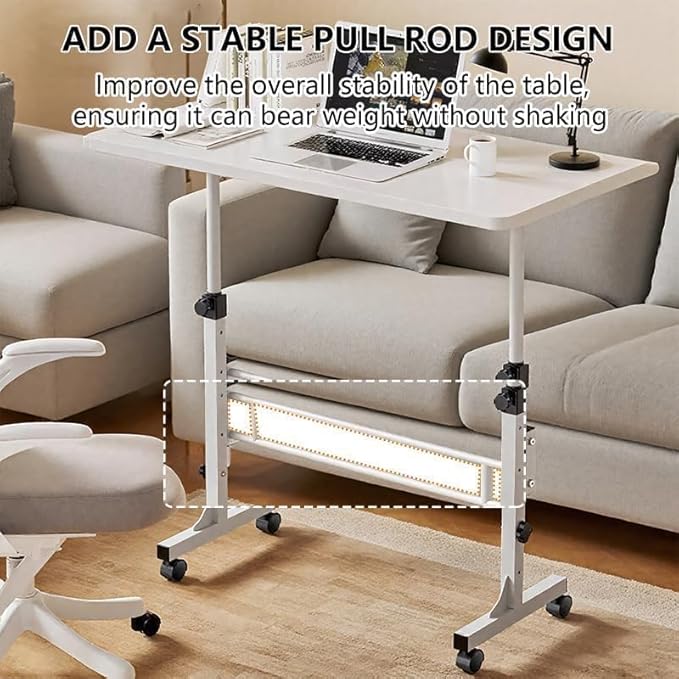 Adjustable Height Rolling Standing Desk with Lockable Wheels,Compact Laptop Desk for Home Office, Dorm, or Bedroom - 15.75" x31.5” - White