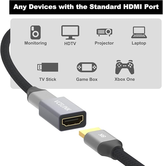 VCELINK HDMI Coupler 8K, HDMI 2.1 Female to Female Extension Adapter to Extend 2 Short Cables, Support 8K@60Hz / 4K@120Hz 120UHD, 3D, HDR, ARC Compatible with Laptop, PC, Monitor, Roku TV, 6 Pack