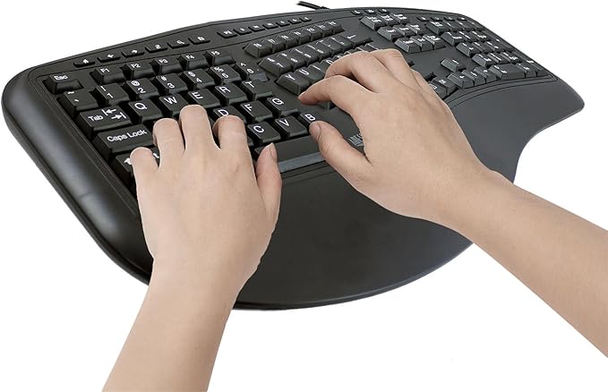 Adesso Ergonomic Split Keyboard AKB-150UB Comfort Ergo Design with Palm Rest, 105-Key US Layout, USB Connectivity, Multimedia & Internet Controls