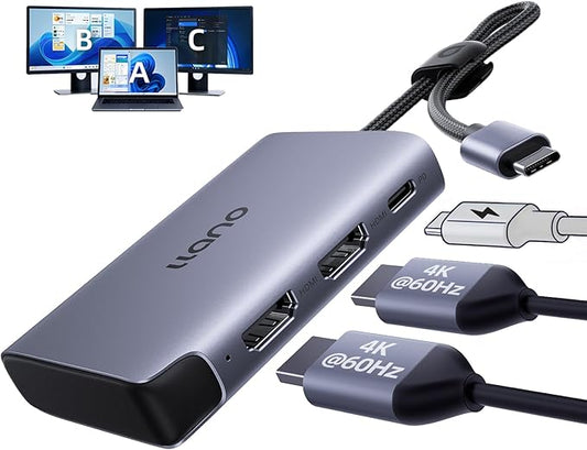 llano HDMI Splitter Extended Display for Dual Monitors,USB-C to Dual HDMI Adapter with 2 Port 4K@60Hz 2K@144Hz@120Hz Simultaneous Output & PD 100W, MST HDMI SplitExtend for MacBook Windows Laptop